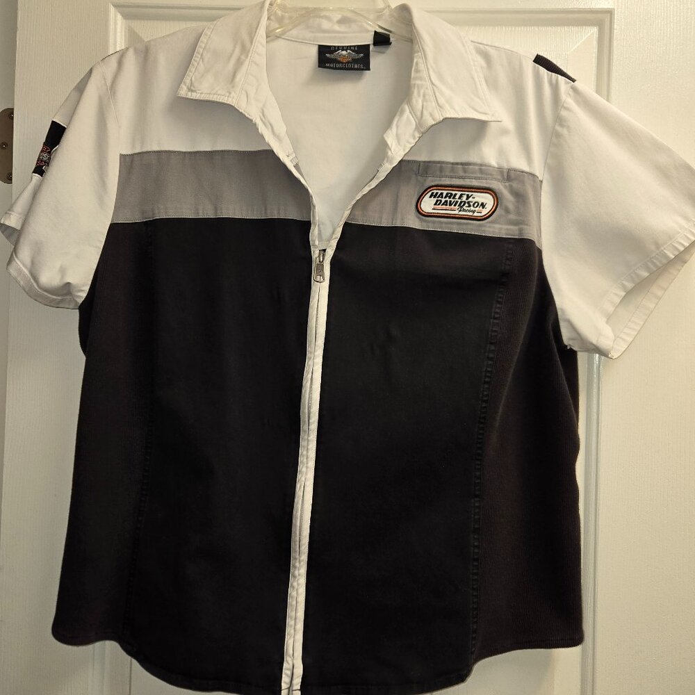 Harley-Davidson Black, White & Gray Zip-Front Women's Shirt